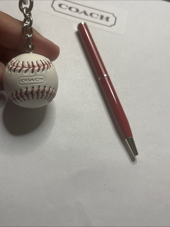 Coach Accessories - Coach White Leather Baseball Keychain with Red Stitching and Coach Pen